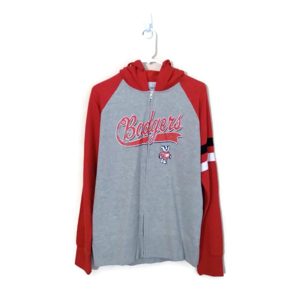 NCAA Wisconsin Badgers Graphic Print Full-Zip Hooded Sweatshirt Sz XL